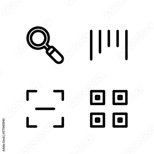 Essential UI Icon Set - Search Scan Barcode and QR Code Detection Elements