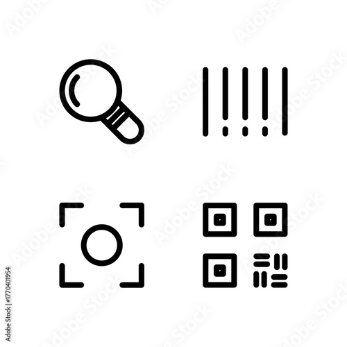 Essential UI Icon Set - Search Scan Barcode and QR Code Detection Elements