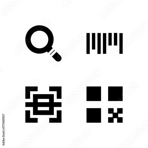 Essential UI Icon Set - Search Scan Barcode and QR Code Detection Elements