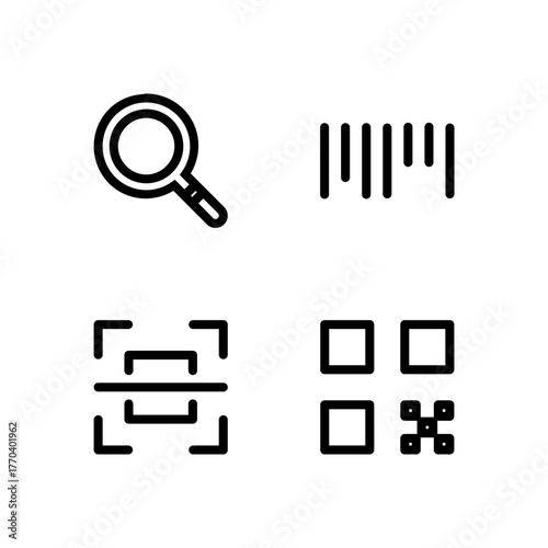 Essential UI Icon Set - Search Scan Barcode and QR Code Detection Elements