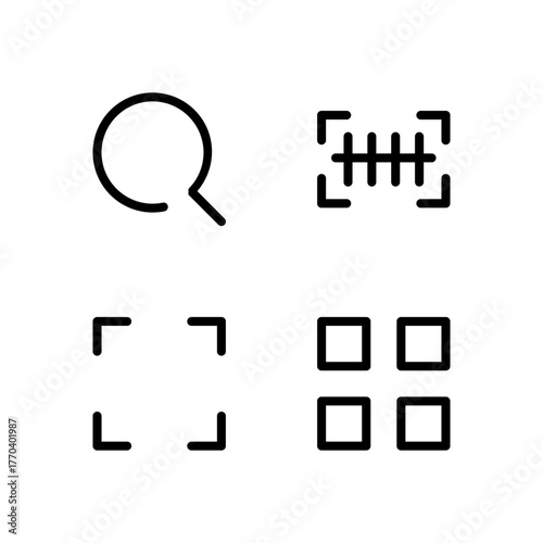 Essential UI Icon Set - Search Scan Barcode and QR Code Detection Elements