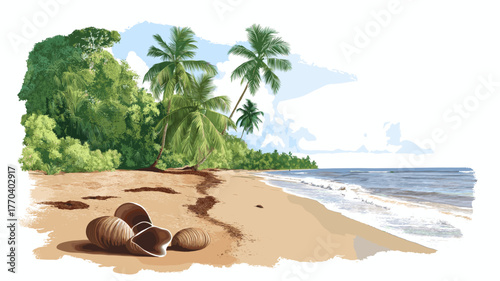 Shell Beach. Shell Beach hand drawn watercolor illustration
