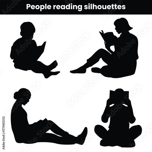 People Reading Silhouette Set