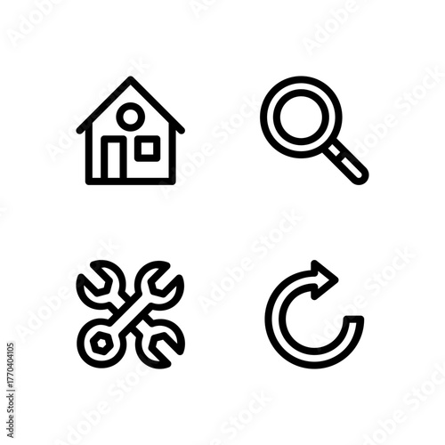 Essential UI Icon Set - Home Settings Search and Refresh Navigation Elements
