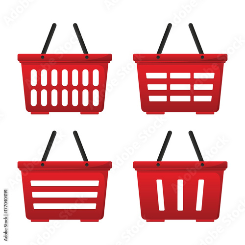 Red Plastic Shopping Basket Vector Illustration