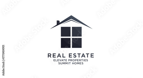 Modern Real Estate Logo Design with House Icon and Text.