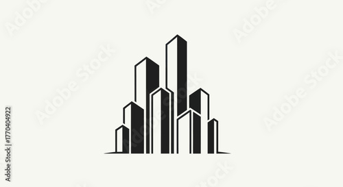 Monochrome cityscape silhouette representing urban development and modern architecture design.