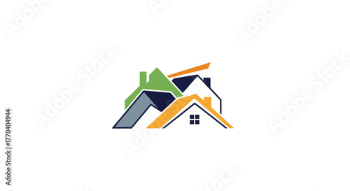 Colorful abstract house roofs logo design icon for real estate.