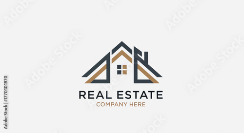 Modern Real Estate Company Logo Design with Abstract House Icon.