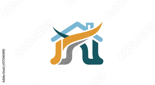 Abstract Home Logo Design with Swoosh and Modern Elements.