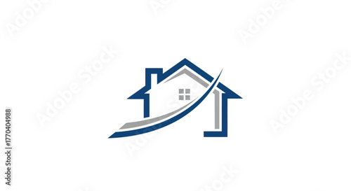 Abstract house logo with a dynamic swoosh for real estate.