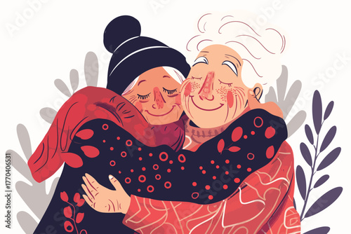 old woman hugging with woman stock image isolated vector style