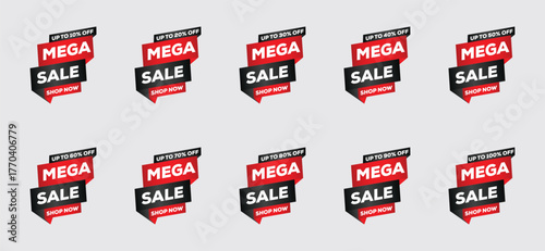 3D Black and Red Sale Tags Set – Discount and Promotion Label Collection