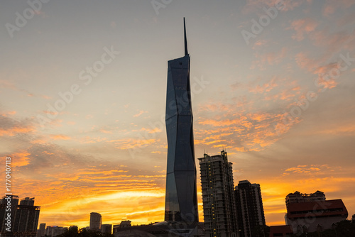 Photography Merdeka 118 tower silhouette against the sunset sky in Kuala Lumpur