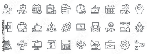 Freelance Icon Set. Contains Icons That Are Relevant For Business. Designed In Vector Outline Style