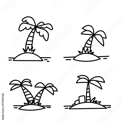 doodle small island with palm tree collection