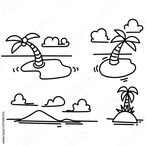 doodle small island with palm tree collection