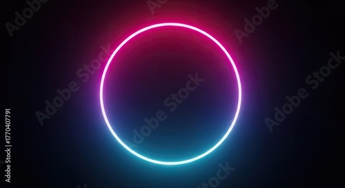 Luminous Neon Circle Glowing with Gradient Pink and Blue Light on Transparent Background