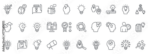 Creativity Icon Set. Contains Icons That Are Relevant For Business. Designed In Vector Outline Style