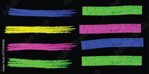 Collection of colorful highlighter strokes vibrant brush lines for emphasis perfect for graphic design and text highlighting
