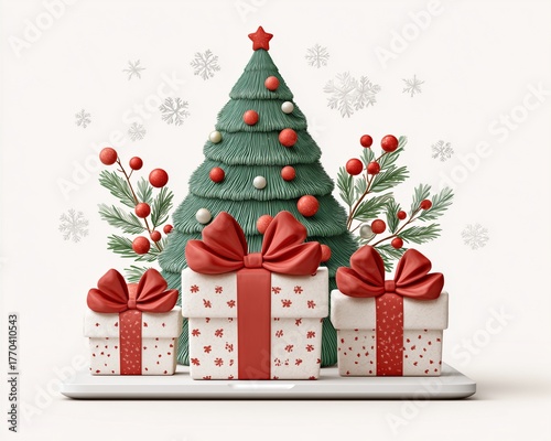 Christmas flat sale template with Online Christmas Shopping Interface flat design with snowflakes and red buttons, creative Online Christmas Shopping Interface layout for festive Online.   