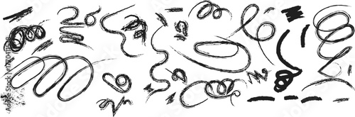 Collection hand drawn brushes scribbles. Set simple lines isolated on white background.  mark icons. brush paint - stock vector.