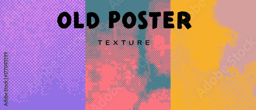 Vector illustration features a retro pop-art style, using bold, contrasting colors like purple, teal, coral, and yellow with grainy, distressed textures.