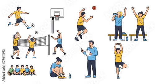 Diverse Athletes Engaging in Various Sports and Activities Illustration