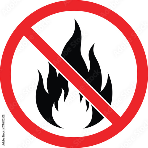 Red prohibition circle with black flame symbol no fire warning sign no fire symbol prohibition sign