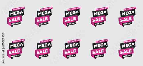 Purple and Black Sale Discount Tags and Banners Set – Modern Promotion Label Collection