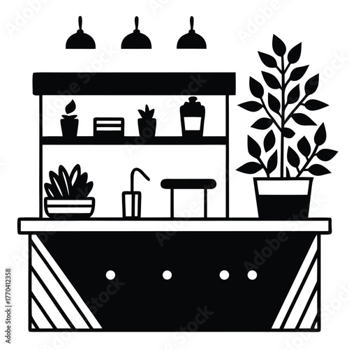 cozy caf  interior with coffee counter and plants