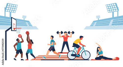 Diverse group of people engaged in various sports and fitness activities