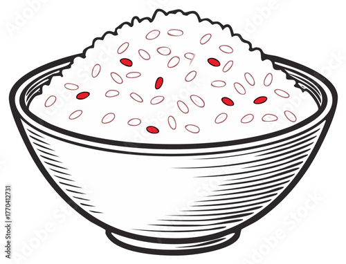 Bowl of Rice with Red Beans Cereal Grain Cuisine Illustration Vector