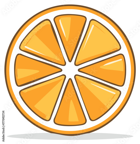 Cartoon illustration of a slice of orange fruit, isolated and stylized for healthy eating themes.