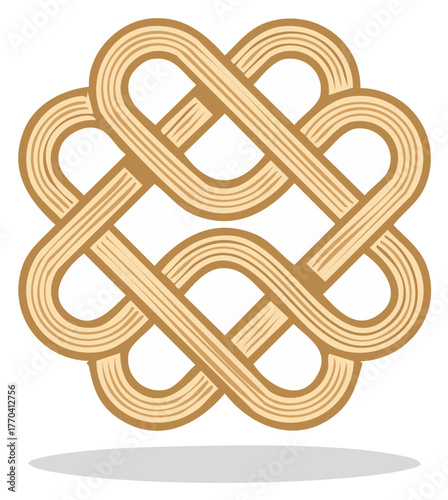 Abstract Intertwined Knot Design with Wood Texture and Shadow