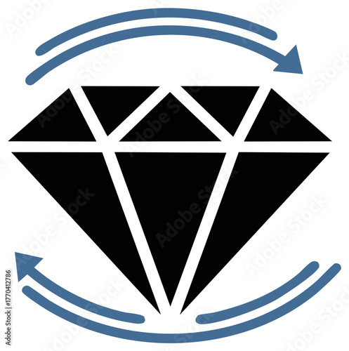 Shiny diamond with rotating arrows indicating transformation or polishing process