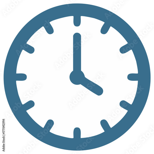 Blue clock graphic icon showing approximately four o'clock, isolated