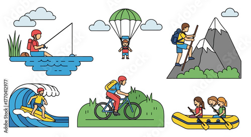 Diverse Outdoor Activities Illustrated with Flat Design Characters