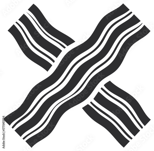 Bacon Strips Arranged in an 'X' Shape Sizzling Breakfast Icon Graphic Meat Iconography Delicious Culinary Symbol