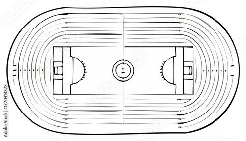 Top View Sketch of a Stadium with Running Track and Sports Field