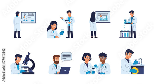 Diverse Scientists in Lab Coats Conducting Research and Experiments