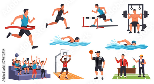 Diverse Sports Activities: Running, Swimming, Basketball, Weightlifting, and Coaching