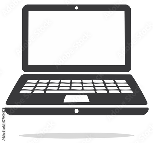 Simple vector laptop computer icon with blank screen keyboard and touchpad for digital technology and remote work