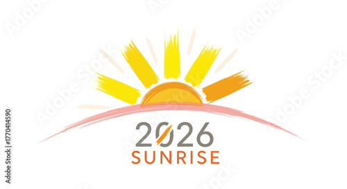 Abstract sunrise graphic with 2026 text illustration for design projects and concepts