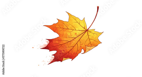 Autumnal maple leaf watercolor style design isolated on white background fall season symbol