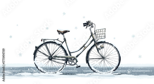 Bicycle in winter snowfall illustration