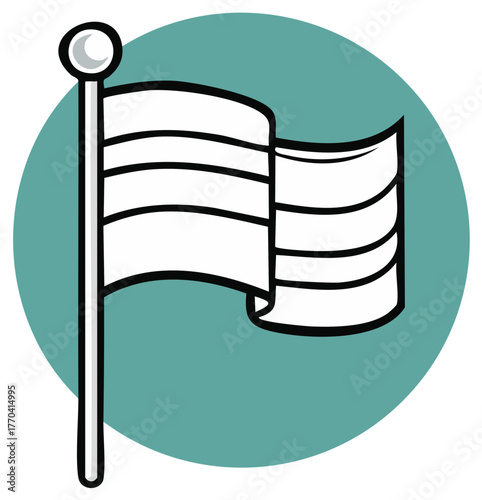 Cartoon white flag icon waving on a pole symbolizing peace surrender or a customizable blank banner in a simple graphic style