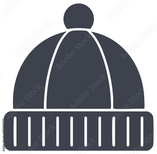 Minimalist dark grey knit winter hat icon with a pompom, a warm and cozy cold weather accessory