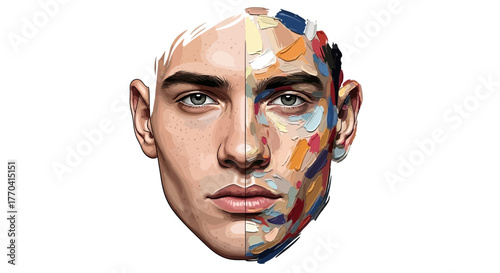 Dual portrait artistic expression concept half face combination creative illustration