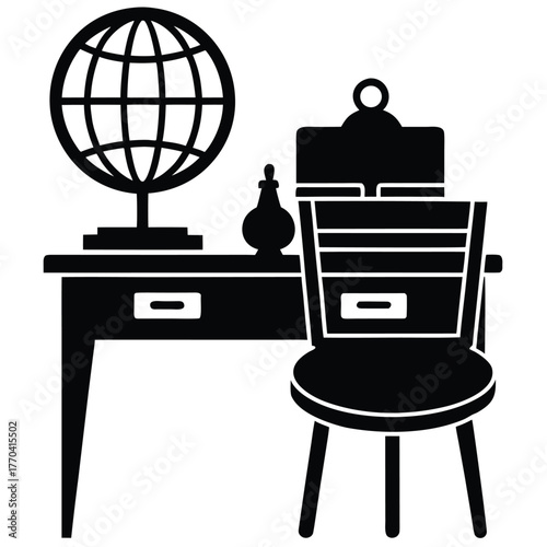 vintage study room with typewriter and globe  vect